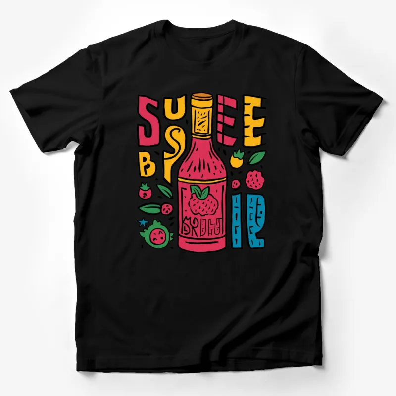 Colorful Hot Sauce Bottle Graphic T-Shirt, Fun Spicy Food Lover Tee, Unique Gift for Hot Sauce Enthusiasts Male T-Shirt