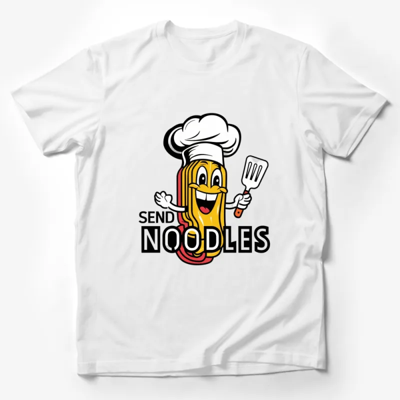 Funny Chef Noodle Cartoon T-Shirt, Send Noodles Pun Tee, Cartoon Noodle Character, Unisex Graphic T-Shirt Male T-Shirt