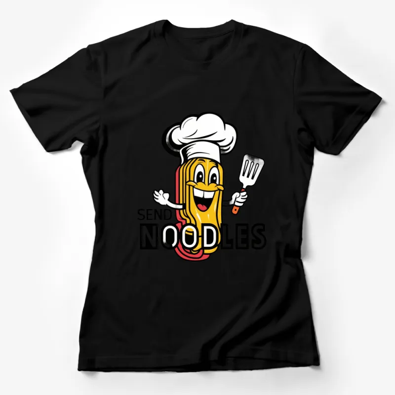 Funny Chef Noodle Cartoon T-Shirt, Send Noodles Pun Tee, Cartoon Noodle Character, Unisex Graphic T-Shirt Female T-Shirt