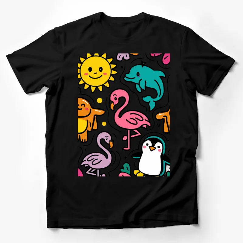 Cute Animal Cartoon T-Shirt, Colorful Flamingo, Dolphin, Penguin Kids Tee Male T-Shirt