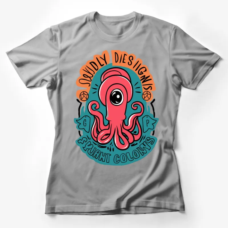 Colorful Squidly Designs Squid Colony Graphic T-Shirt, Unisex Tee for Ocean Lovers Female T-Shirt