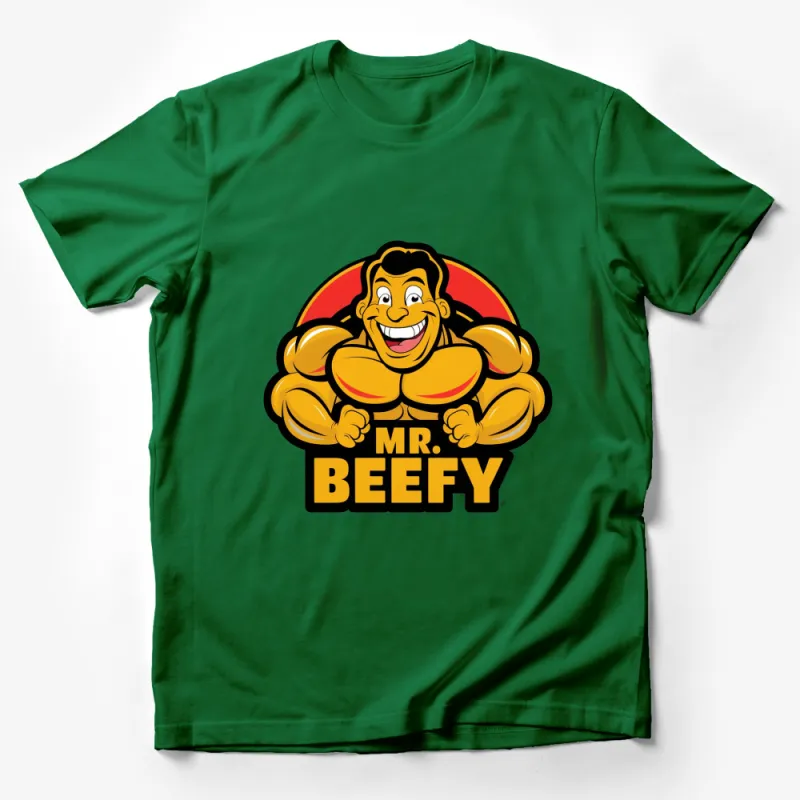 Mr. Beefy Cartoon Character Muscle Man T-Shirt - Colorful Gym Enthusiast Graphic Tee - Unique Workout Shirt Male T-Shirt