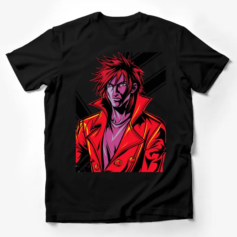 Red-Haired Anime Character T-Shirt, Colorful Graphic Tee for Manga Fans, Stylish Casual Outfit Male T-Shirt