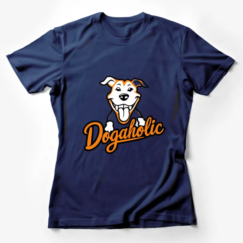 Dogaholic Graphic Tee, Happy Dog Face T-Shirt, Orange and White Animal Lover Shirt Female T-Shirt