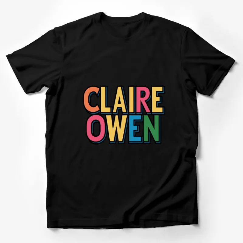 Personalized Claire Owen Name T-Shirt, Colorful Block Letters Graphic Tee, Custom Gift Male T-Shirt