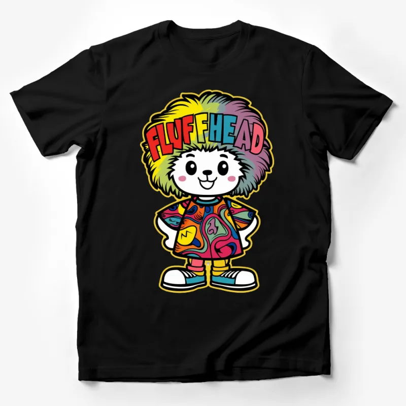 Colorful Fluffhead Cartoon Character T-Shirt, Vibrant Kids' Fashion, Playful Unique Graphic Tee Male T-Shirt