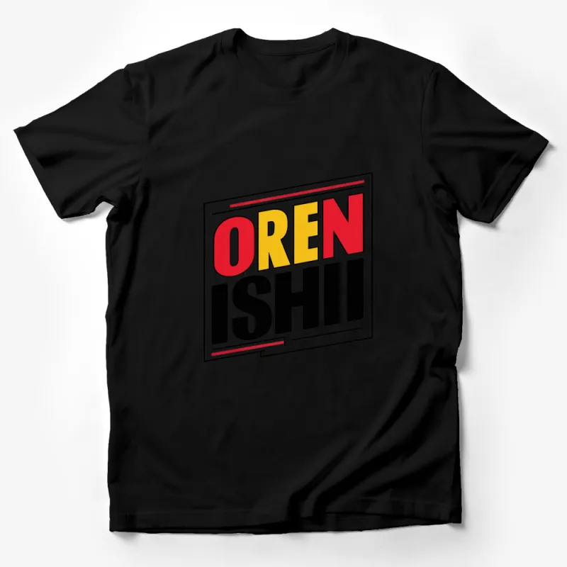 Oren Ishii Bold Text Graphic T-Shirt, Red Black White Pop Art Inspired, Unisex Fashion Tee Male T-Shirt