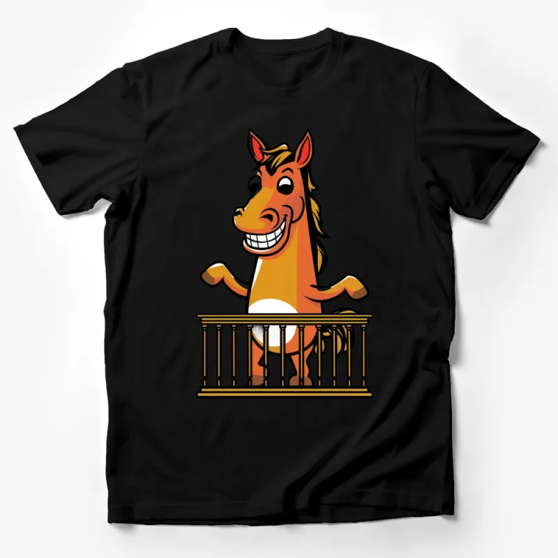 Funny Horse Cartoon Graphic T-Shirt, Cute Animal Lover Tee, Casual Wear for All Ages Male T-Shirt