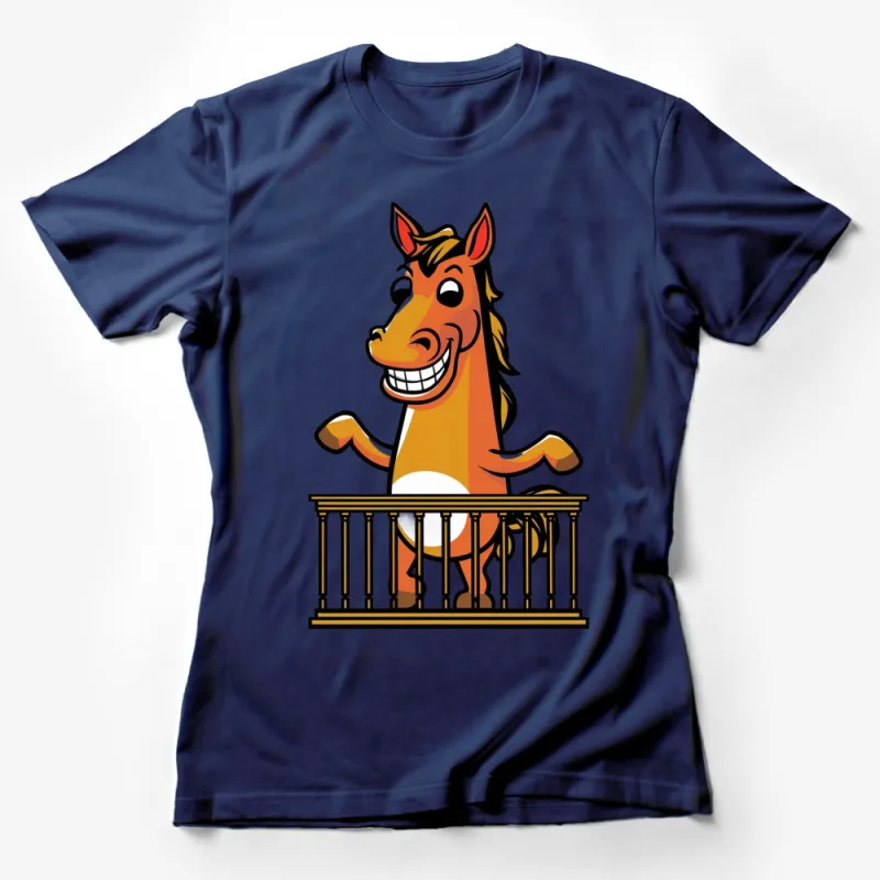 Funny Horse Cartoon Graphic T-Shirt, Cute Animal Lover Tee, Casual Wear for All Ages Female T-Shirt