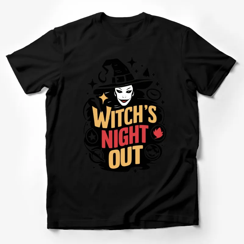 Witch's Night Out T-Shirt, Halloween Witch and Pumpkins Graphic Tee, Spooky Party Costume Top Male T-Shirt