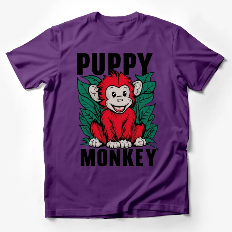 Cartoon Monkey in Red with Puppy Cute Playful Animal T-Shirt, Colorful Graphic Tee For Kids and Adults Male T-Shirt