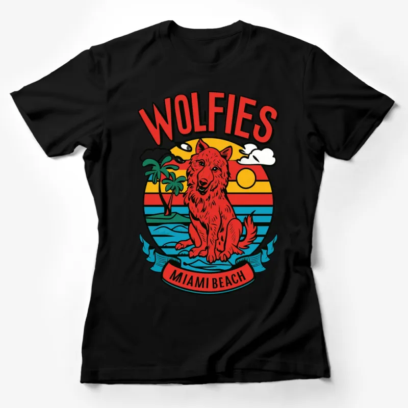 Wolfies Miami Beach Retro Style T-Shirt, Vintage Wolf Graphic Tee, Summer Beachwear, Unisex Fashion Female T-Shirt