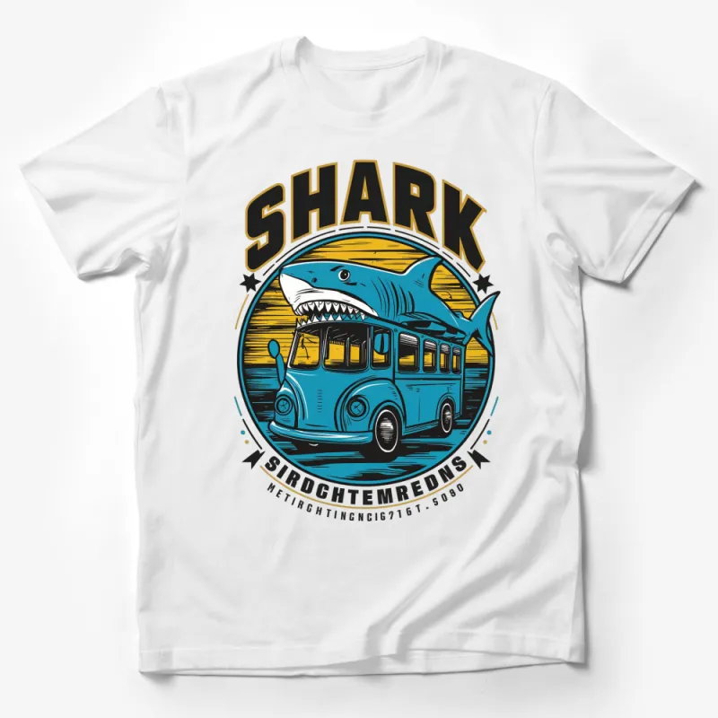 Vintage Shark Bus Graphic Tee, Retro Shark Print T-Shirt, Unique Animal and Vehicle Design Top Male T-Shirt