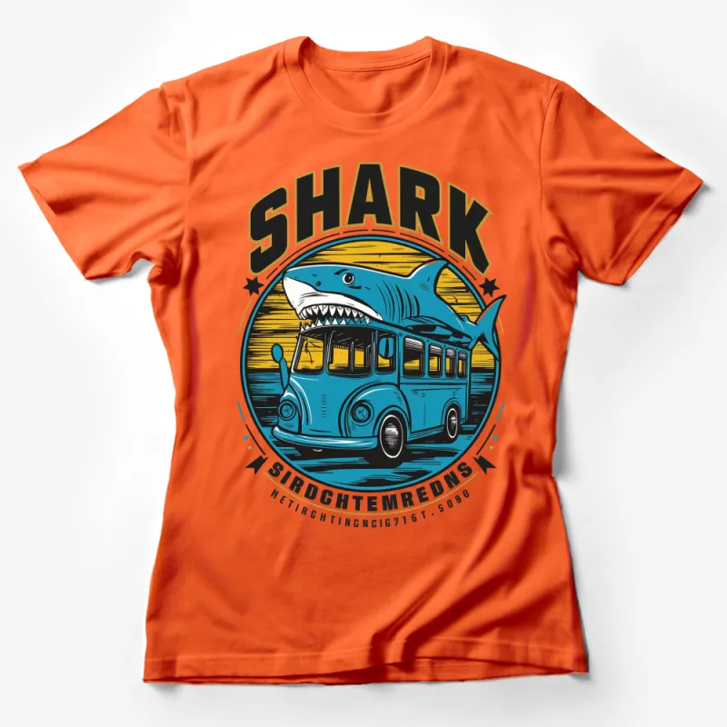 Vintage Shark Bus Graphic Tee, Retro Shark Print T-Shirt, Unique Animal and Vehicle Design Top Female T-Shirt