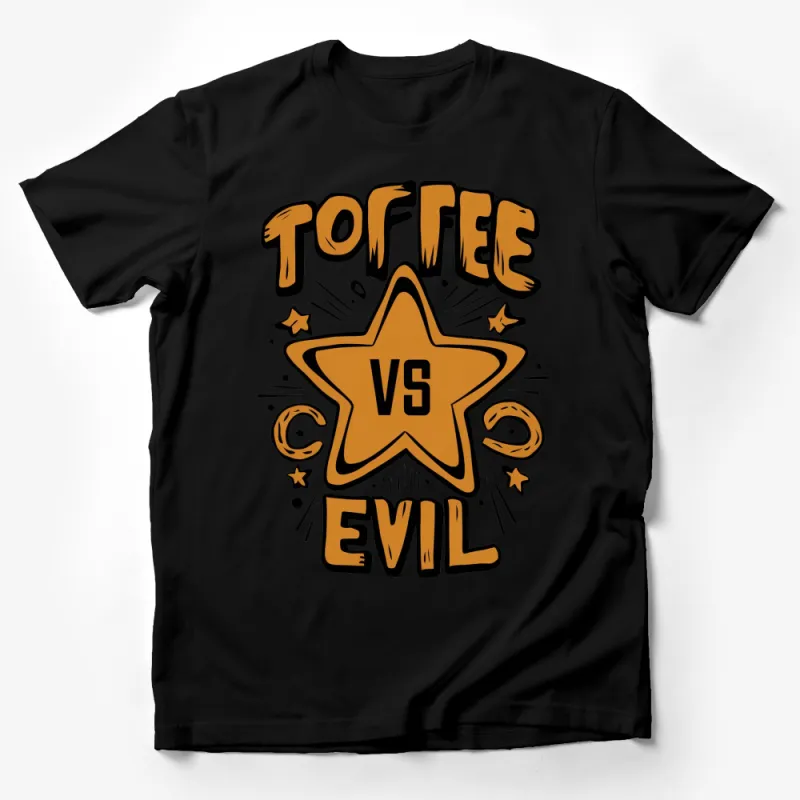 Toffee Vs Evil Graphic T-Shirt, Bold Orange Star Design, Unisex Tee Male T-Shirt