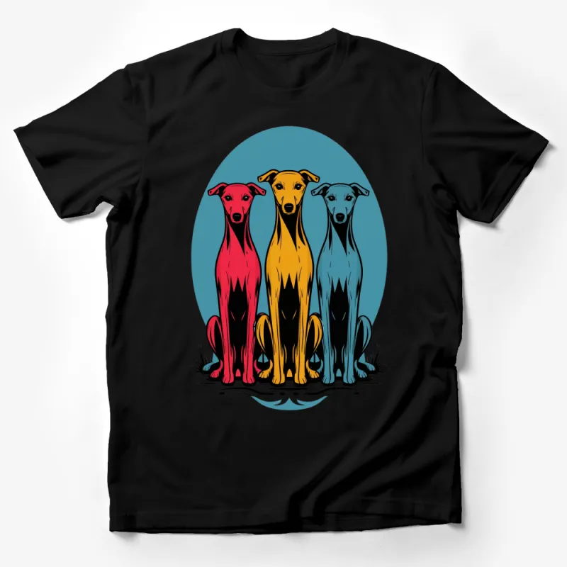 Colorful Three Dogs T-Shirt, Bright Graphic Dog Lovers Tee, Unisex Fashion Top, Pet Owner Gift Male T-Shirt