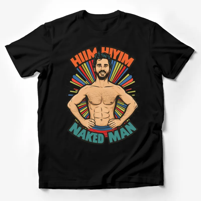 Naked Man Graphic T-Shirt, Colorful Retro Comic Style, Fun Menswear, Casual Summer Fashion Top Male T-Shirt