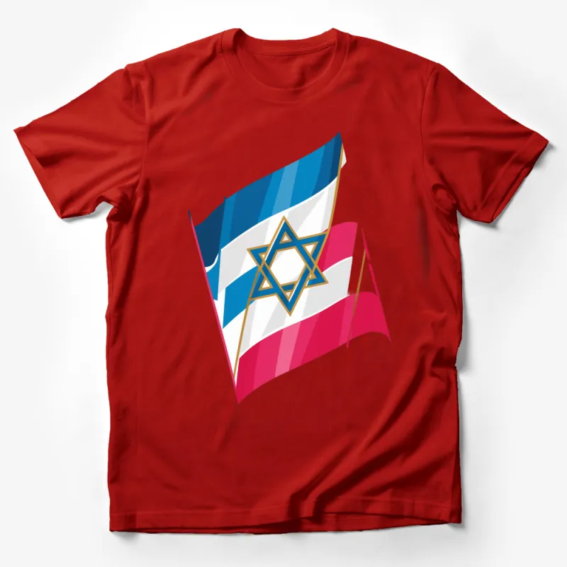 Blue and White Striped T-Shirt with Star of David Design, Patriotic Graphic Tee Male T-Shirt