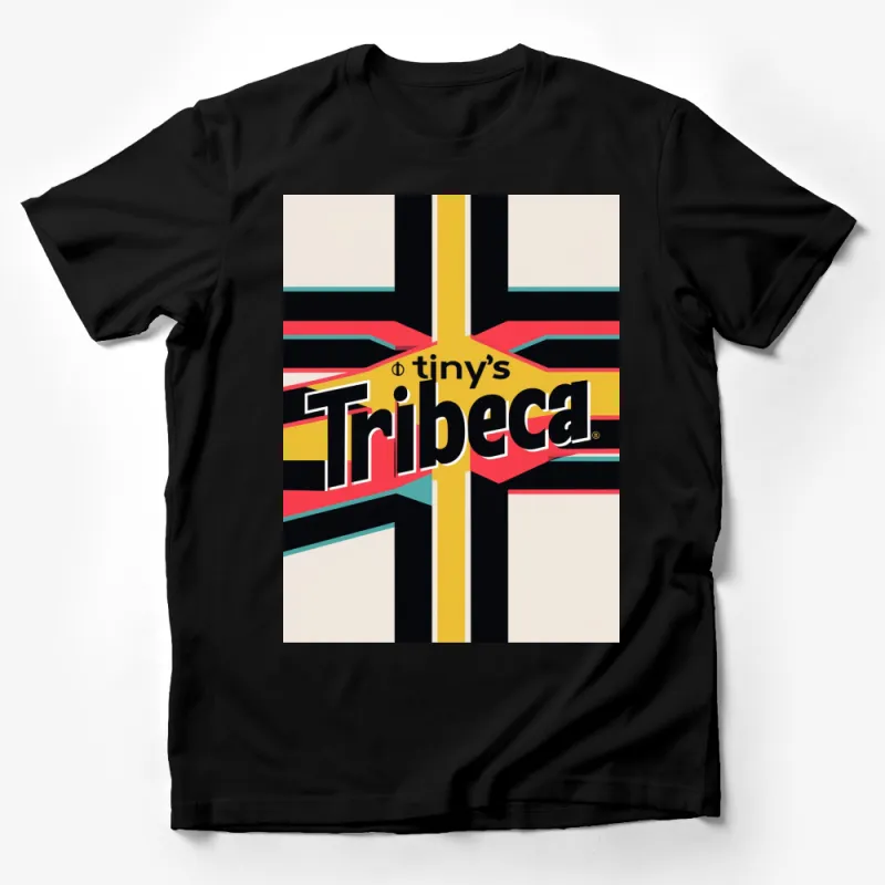 Tiny's Tribeca T-Shirt, Bold Retro Graphic Design, Colorful Stripes, Urban Style Tee Male T-Shirt