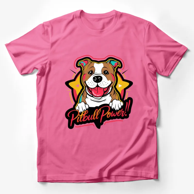 Colorful Pitbull Power T-Shirt, Cute Dog Lover Tee, Fun Animal Graphic Shirt, Unisex Pet Owner Gift Male T-Shirt