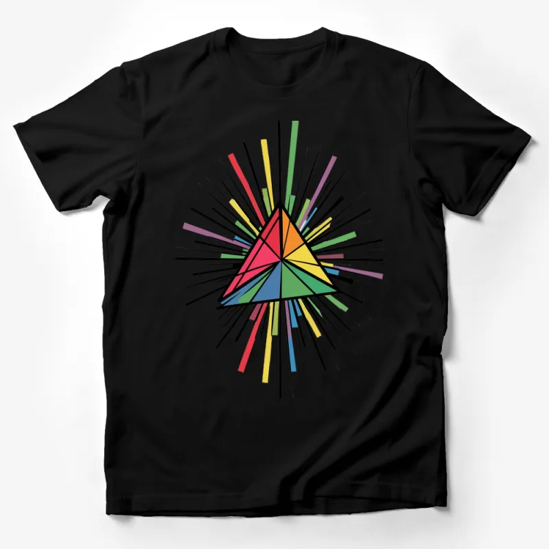 Colorful Geometric Triangle Burst Graphic T-Shirt, Modern Art Inspired Apparel, Unisex Fashion Male T-Shirt