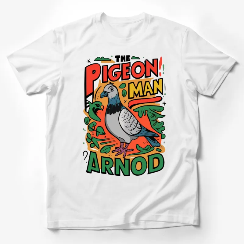 Colorful Pigeon Man Arnod Graphic T-Shirt, Unique Cartoon Bird Lover Tee, Vibrant Retro Style Shirt, Bold Pop Art Top Male T-Shirt