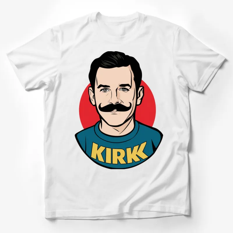 Retro Comic Style Kirk Mustache Man T-Shirt, Bold Graphic Tee, Unique Pop Art Top Male T-Shirt