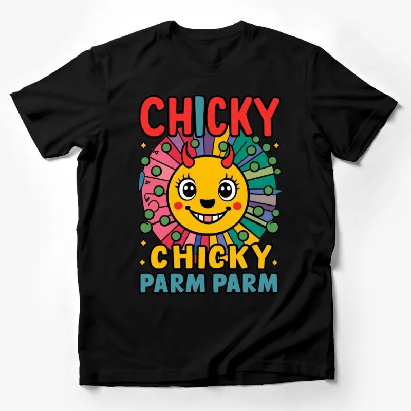 Chicky Parm Parm Colorful Cartoon Monster T-Shirt, Fun Kids Graphic Tee, Bright Colors Male T-Shirt