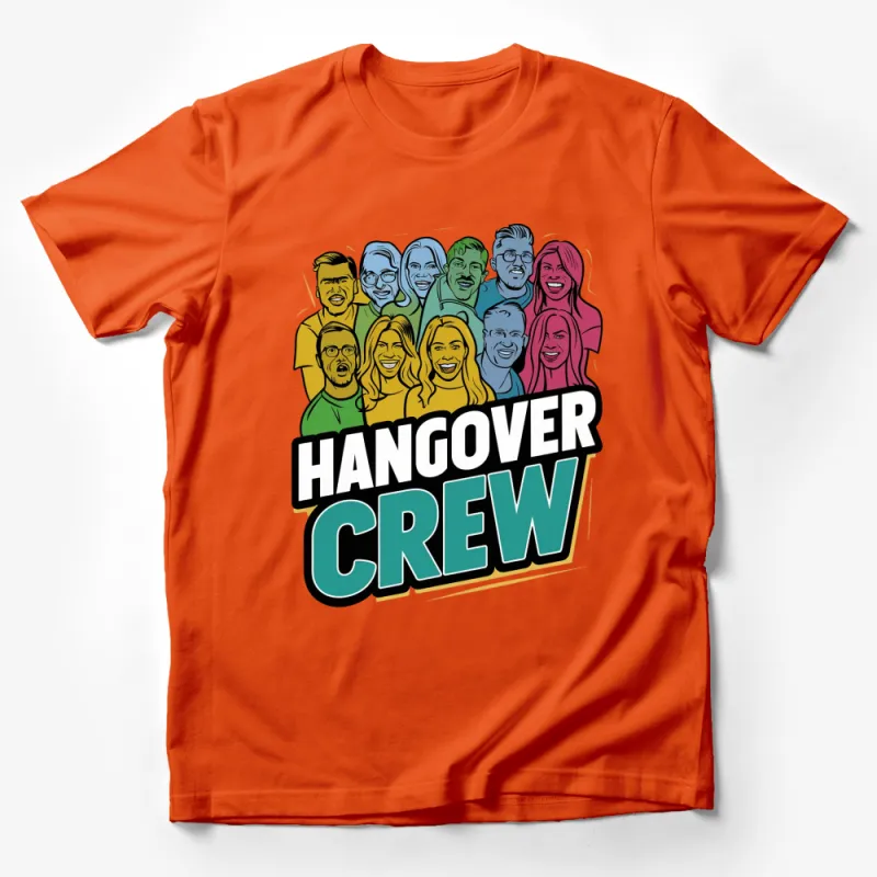 Hangover Crew Colorful Cartoon Faces Group T-Shirt, Fun Party Tee, Unique Graphic Design Shirt Male T-Shirt