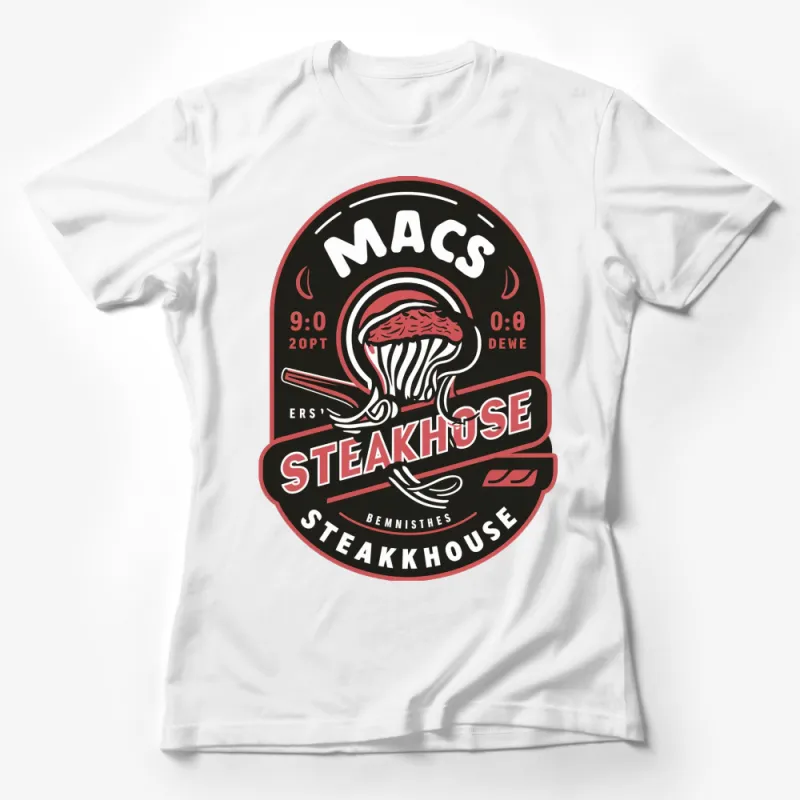 Vintage Mac's Steakhouse Logo T-Shirt, Retro Diner Tee, Graphic Burger Joint Shirt, Foodie Gift Female T-Shirt