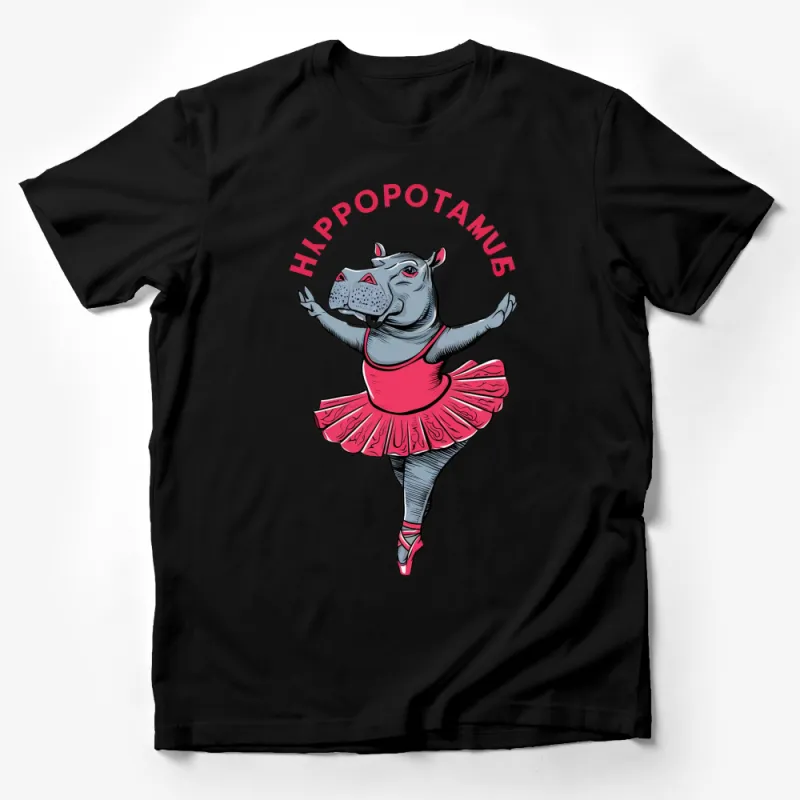 Hippopotamus Ballerina T-Shirt, Cute Hippo in Tutu Dancing, Fun Animal Graphic Tee, Unique Gift for Dancers Male T-Shirt