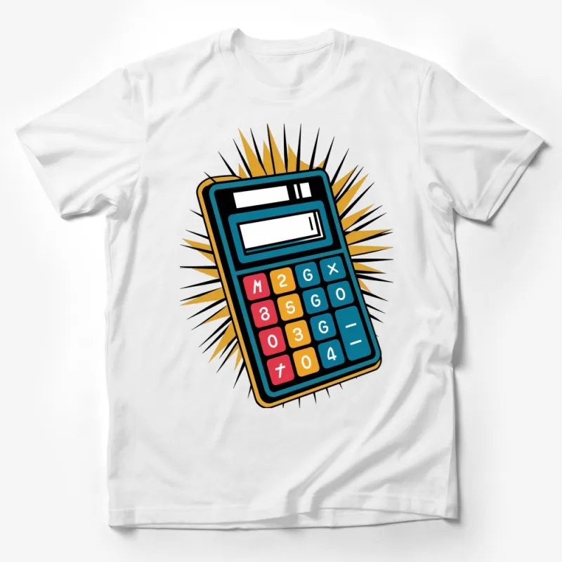 Retro Calculator T-Shirt, Vintage Math Geek Graphic, Colorful Button Design, Unisex Tee Male T-Shirt