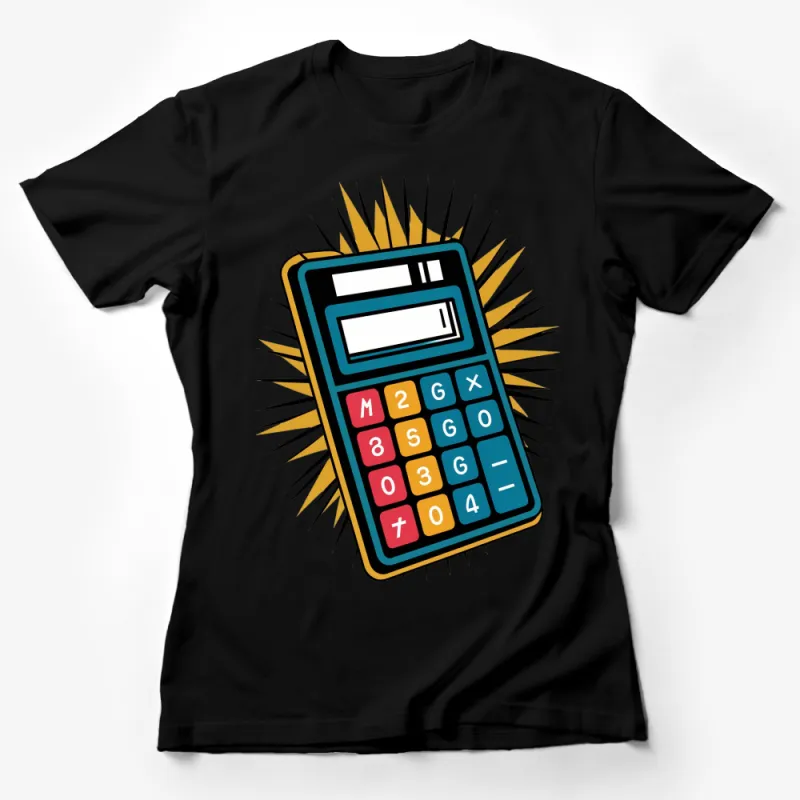 Retro Calculator T-Shirt, Vintage Math Geek Graphic, Colorful Button Design, Unisex Tee Female T-Shirt