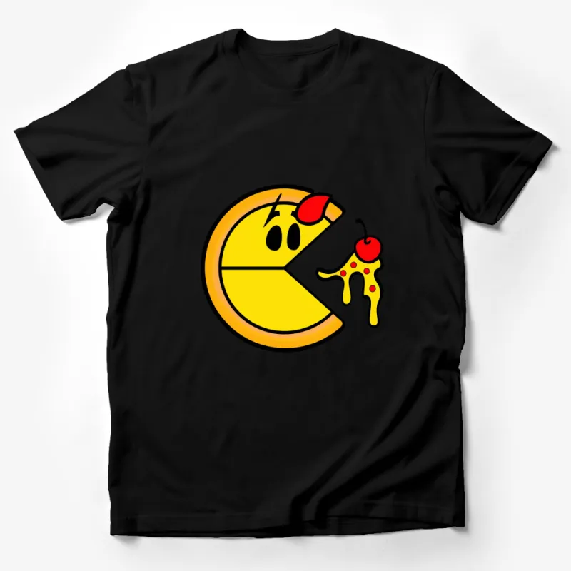 Cute Cartoon Pizza Slice T-Shirt, Yellow Cheesy Pizza with Cherry, Funny Food Lover Top Male T-Shirt