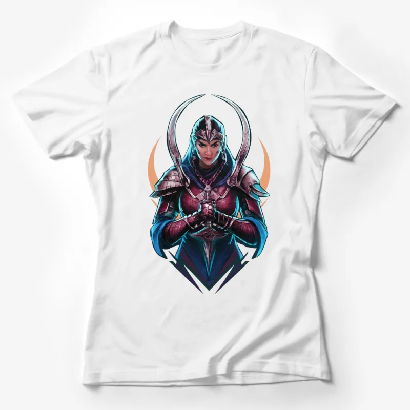 Fantasy Warrior Woman T-Shirt, Epic Female Knight Graphic Tee, Unique Armor Design Shirt, Great Gift for Gamers Female T-Shirt