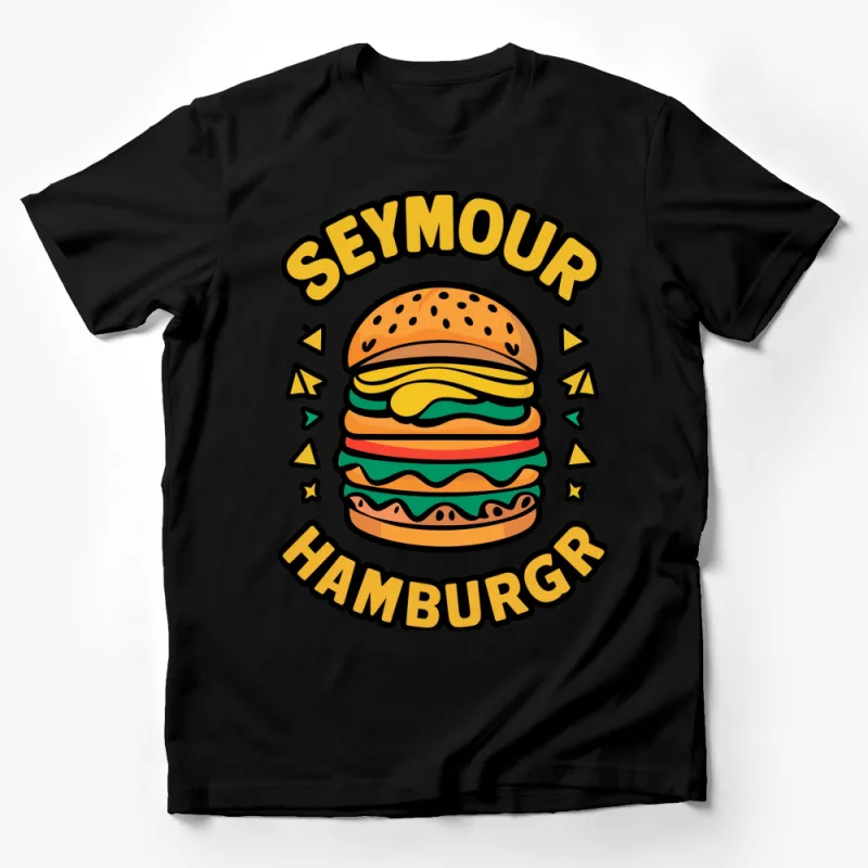 Seymour Hamburger Graphic T-Shirt, Colorful Burger Tee, Unisex Streetwear, Casual Fun Shirt Male T-Shirt