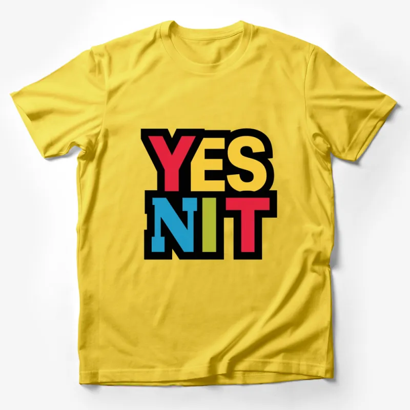 Yes Nit Bold Typeface T-Shirt, Colorful Motivational Graphic Tee, Unisex Pop Art Fashion Top Male T-Shirt