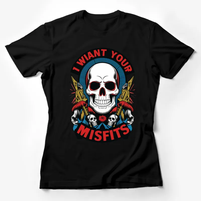 I Want Your Misfits Skull Graphic Tee, Bold Red and Blue Punk Rock T-Shirt, Unisex Statement Shirt Female T-Shirt