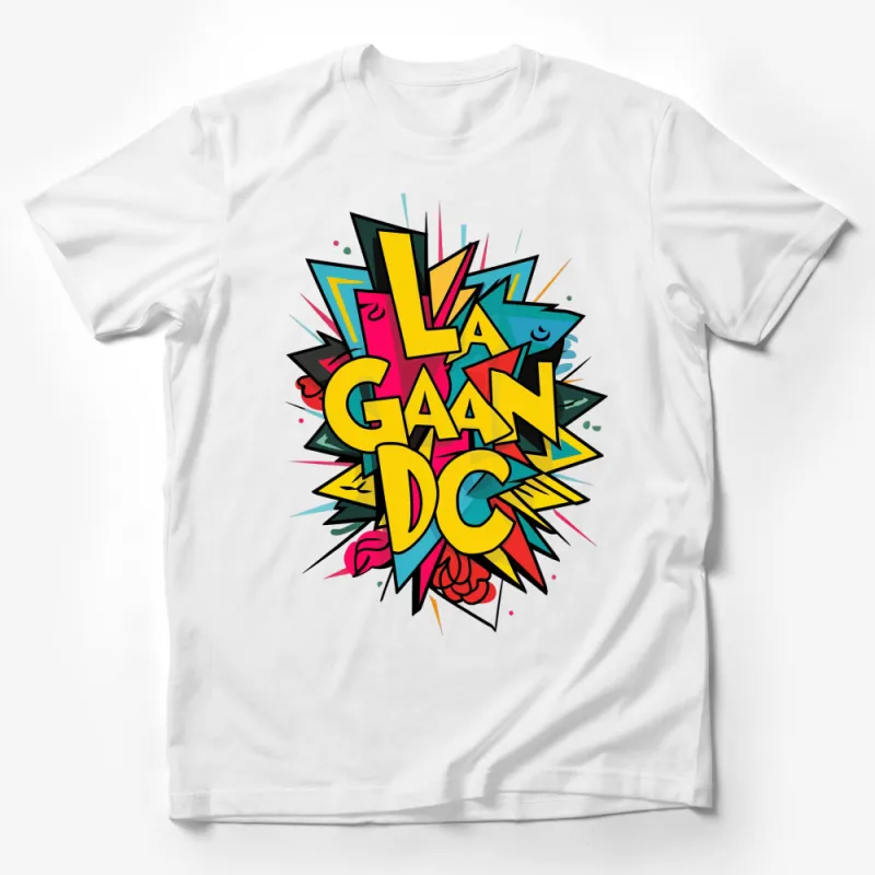 Colorful Pop Art Style T-Shirt, LA GAAN DC Bold Graphic Tee, Unisex Fashion Top Male T-Shirt