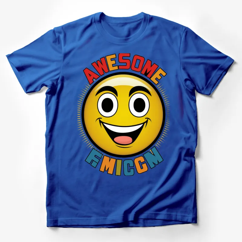 Awesome Emoji Graphic T-Shirt, Fun Emoticon Face Tee, Bright Yellow Unisex Shirt for All Ages Male T-Shirt