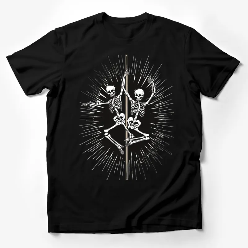 Gothic Skeleton Dance T-Shirt, Unique Graphic Design, Black and White, Edgy Streetwear, Punk Rock Style Tee, Unisex Male T-Shirt