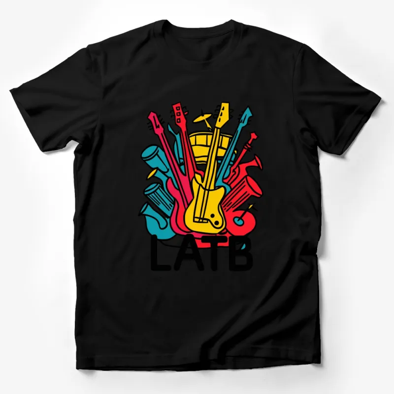 Colorful Electric Guitar Graphic T-Shirt, Vibrant Music Instrument Tee, Unisex Band Shirt for Musicians and Fans Male T-Shirt