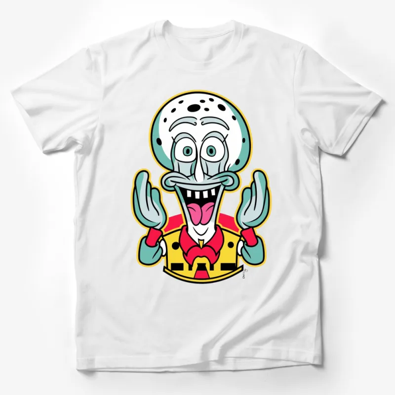 Cartoon Crazy Man T-Shirt, Colorful Zany Character Tee, Fun Graphics, Unique Artistic Design Male T-Shirt