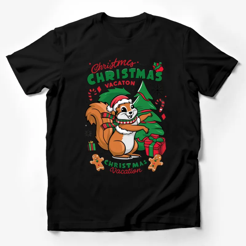 Christmas Vacation Squirrel T-Shirt, Funny Holiday Tee, Winter Festive Graphic Shirt, Cute Animal Gift Male T-Shirt