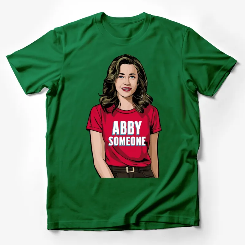 Women's Red T-Shirt with Abby Someone Graphic, Stylish Casual Wear, Unique Female Portrait Tee, Gift Idea Male T-Shirt