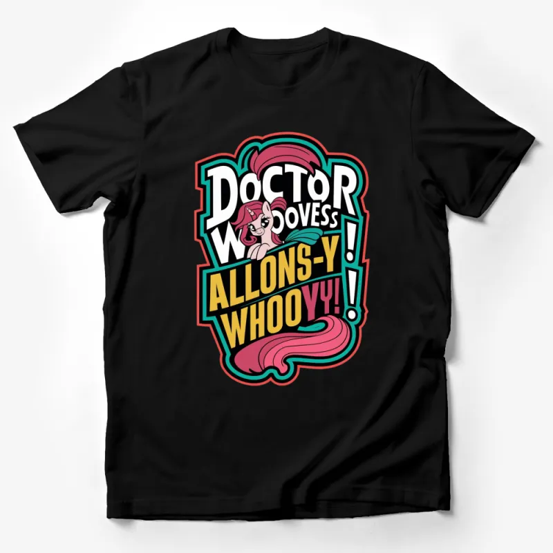 Doctor Whooves Allons-y Whoozy! Fun Pony T-Shirt, Unique Retro Cartoon Inspired Tee Male T-Shirt