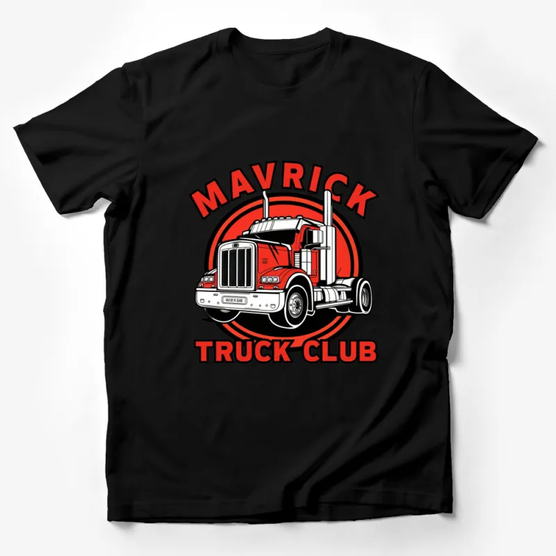 Mavrick Truck Club T-Shirt, Semi Truck Graphic Tee, Red and Black, Truck Driver Gift, Unisex Apparel Male T-Shirt