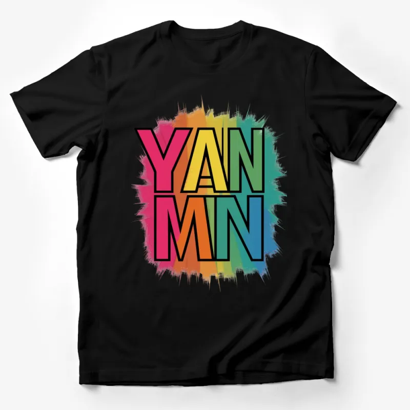 Colorful YAN MIN Graphic T-Shirt, Bold Rainbow Colors, Casual Streetwear, Unisex Fashion Tee Male T-Shirt