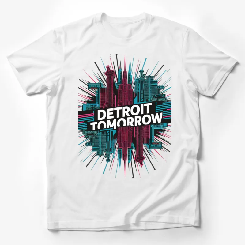 Urban Detroit Tomorrow Graphic T-Shirt, Colorful City Skyline Design, Modern Unisex Tee Male T-Shirt