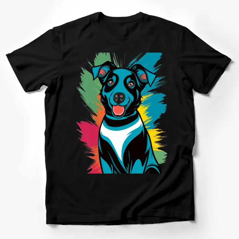 Colorful Pop Art Dog T-Shirt, Vibrant Graphic Tee, Modern Pet Lover Casual Wear Male T-Shirt